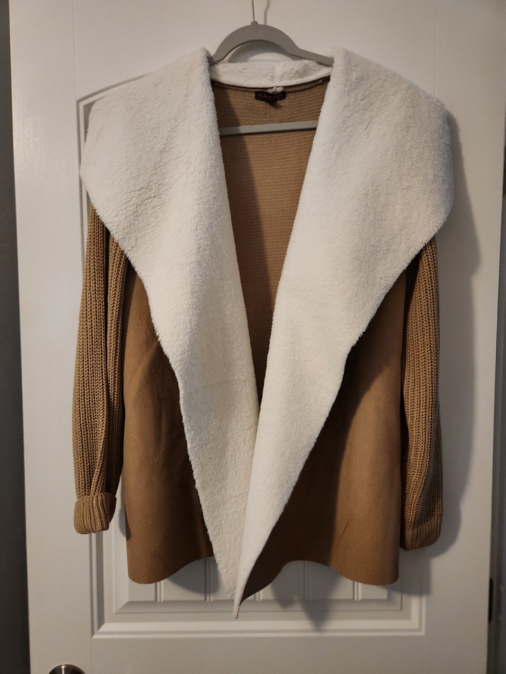 Cozy Camel and Cream Open-Front Sherpa Cardigan